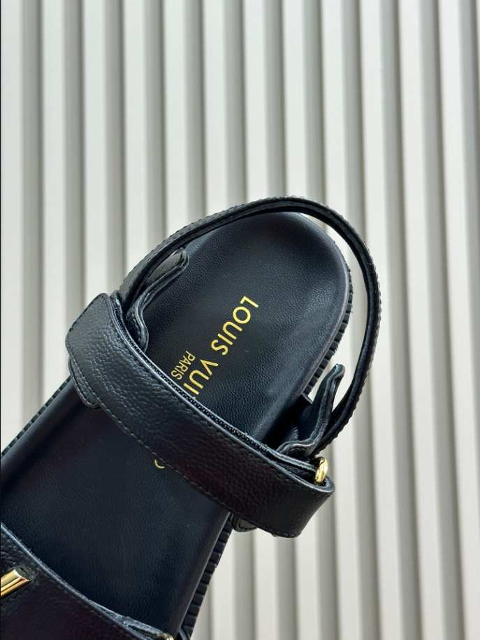 LV Sunset Flat Comfort Black Sandals Reps - SLV009 - view 02
