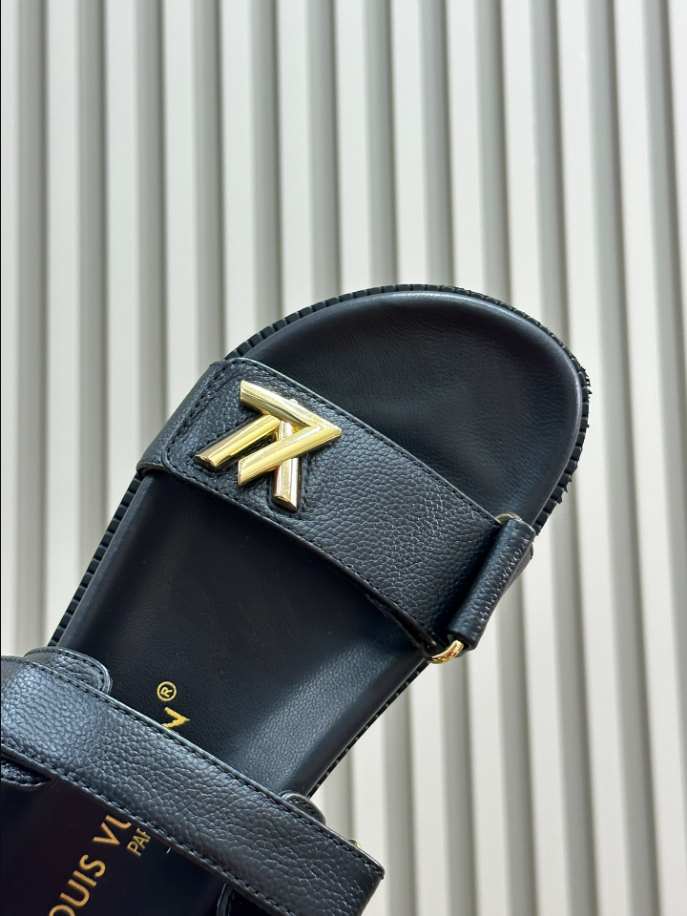 LV Sunset Flat Comfort Black Sandals Reps - SLV009 - view 03