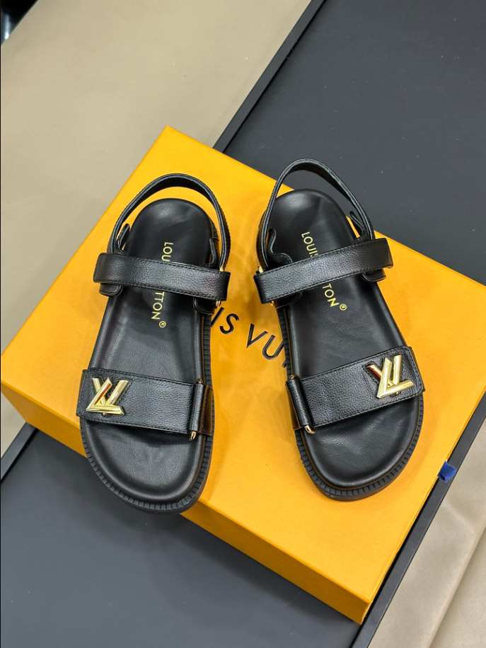 LV Sunset Flat Comfort Black Sandals Reps - SLV009 - view 04
