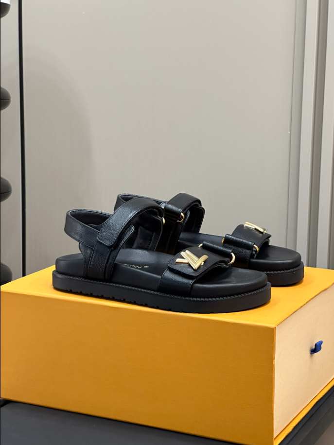 LV Sunset Flat Comfort Black Sandals Reps - SLV009 - view 06