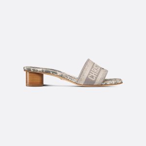 Women’s Christian Dior Dway Heeled Slide Gray Embroidered Reps - DS004 - view 01