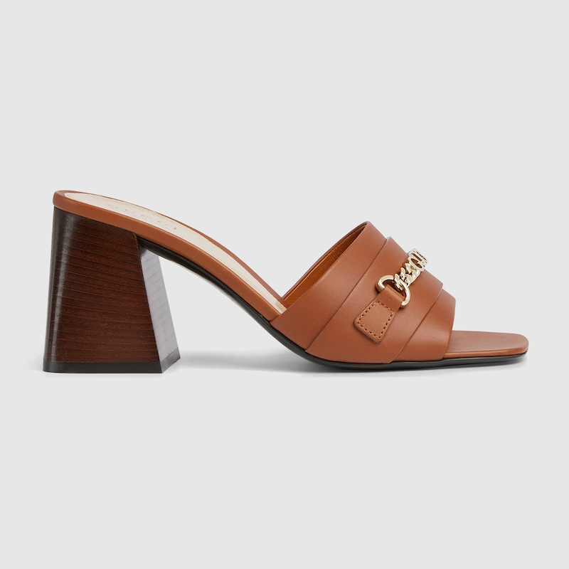 Gucci Leather Signoria Heeled Brown Sandals 75 Reps - SC005 - view 01