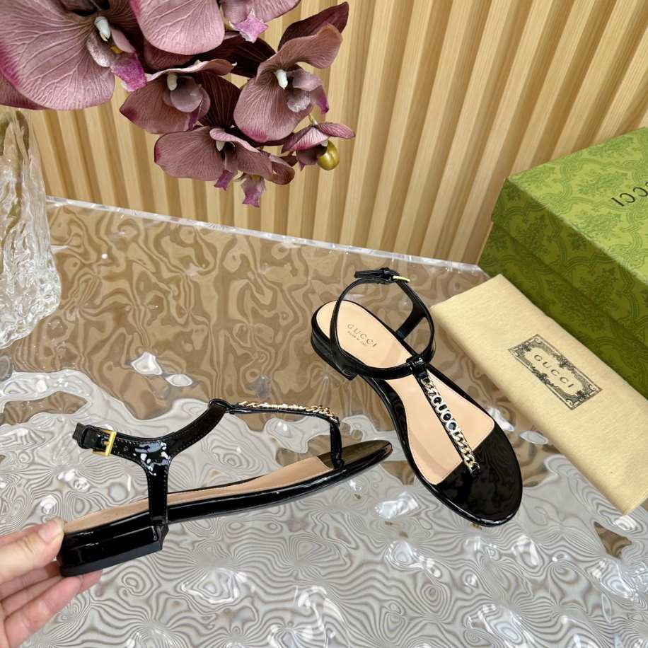 Gucci Signoria Black Patent Leather Thong Sandals Reps - SC002 - view 02