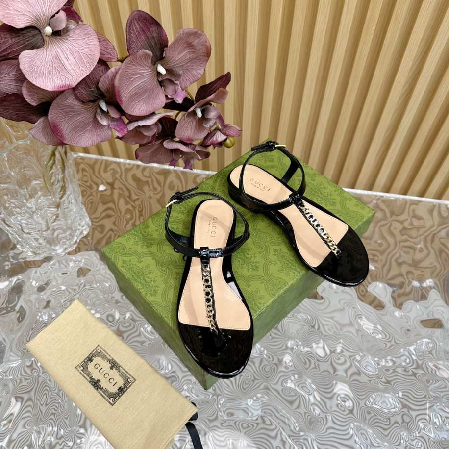 Gucci Signoria Black Patent Leather Thong Sandals Reps - SC002 - view 04