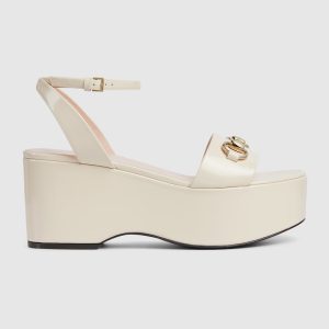 Women’s Horsebit Flatform White Leather Sandal Reps - SC007 - view 01