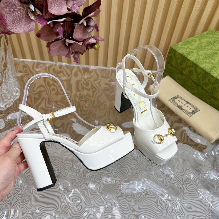 Horsebit Flatform White Leather Sandal 115mm Reps - SC008 - view 02