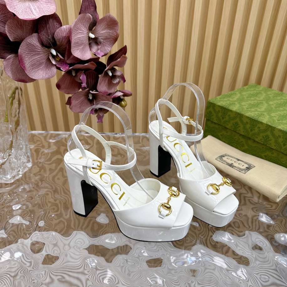 Horsebit Flatform White Leather Sandal 115mm Reps - SC008 - view 03