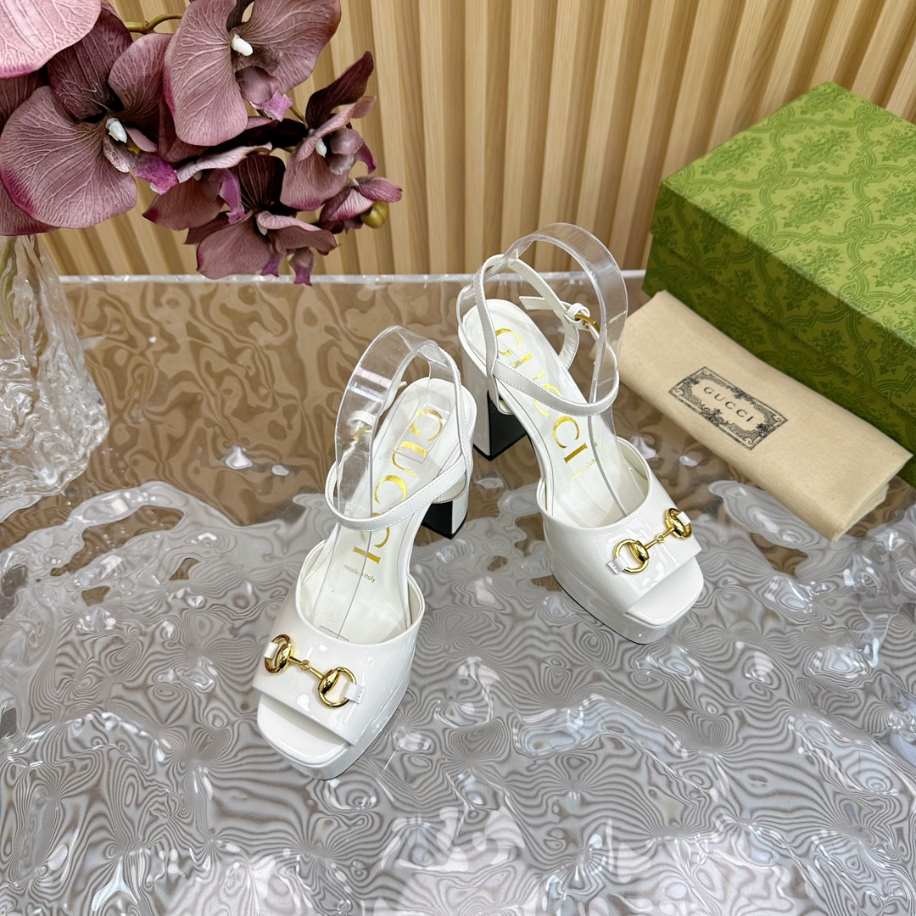 Horsebit Flatform White Leather Sandal 115mm Reps - SC008 - view 04