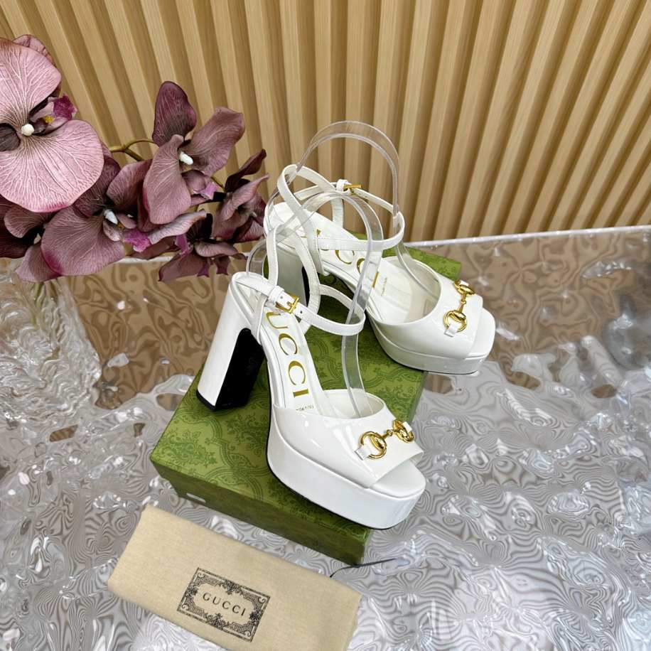 Horsebit Flatform White Leather Sandal 115mm Reps - SC008 - view 05