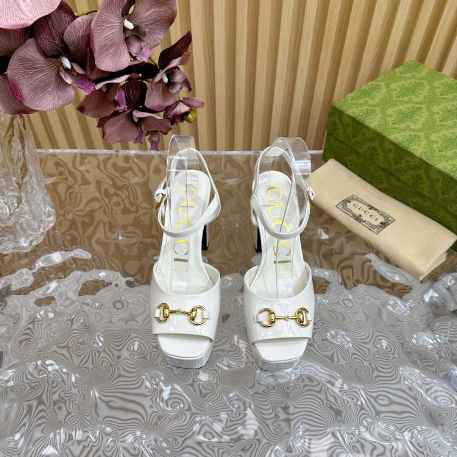 Horsebit Flatform White Leather Sandal 115mm Reps - SC008 - view 06