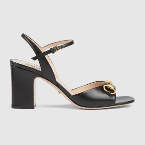 Women’s Horsebit Mid-heel Black 75mm Sandal Reps - SC012 - view 01