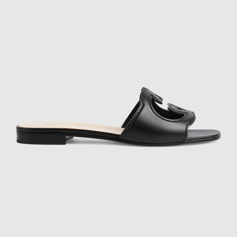 Women’s Interlocking G Cut-Out Slide Black Sandal Reps - SC016 - view 01
