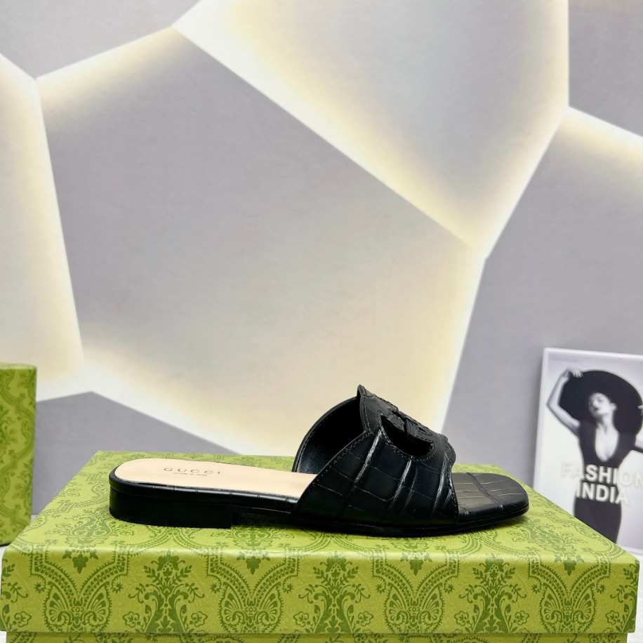 Women’s Interlocking G Cut-Out Slide Black Sandal Reps - SC016 - view 02