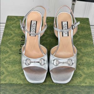 Women’s Horsebit Mid-heel Silver 75mm Sandal Reps - SC034 - view 01
