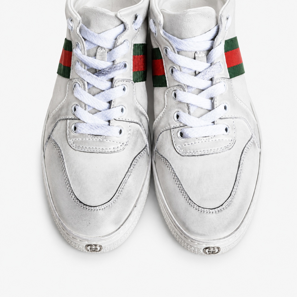 White Gucci Stretch La Famiglia high-top sneakers top view
