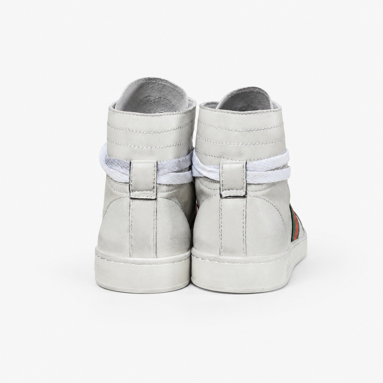 White Gucci Stretch La Famiglia high-top sneakers rear view
