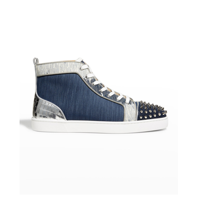 Christian Louboutin Lou Spikes Orlato Flat High Blue Sneaker Reps - CLS114 - view 01