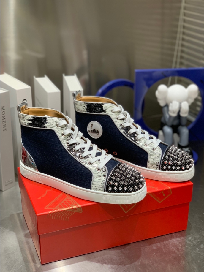 Christian Louboutin Lou Spikes Orlato Flat High Blue Sneaker Reps - CLS114 - view 02