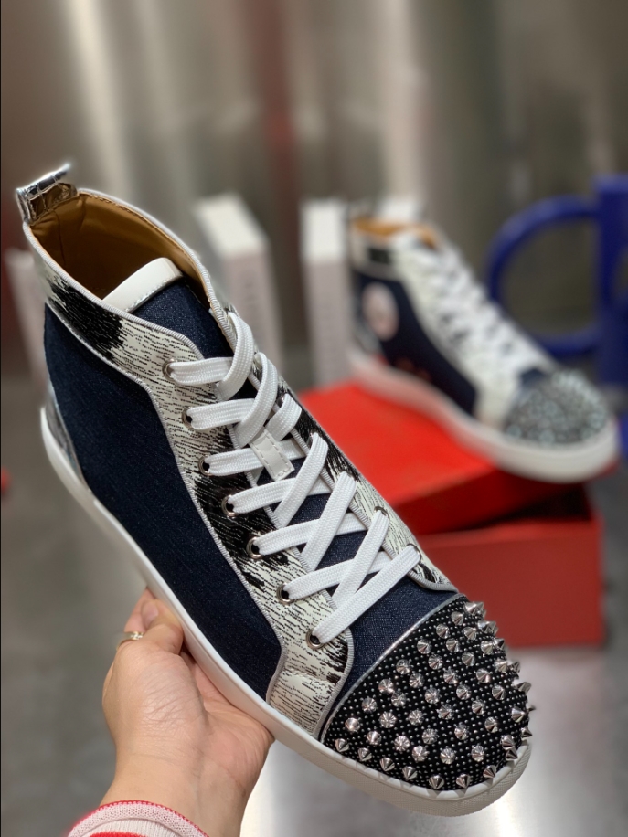 Christian Louboutin Lou Spikes Orlato Flat High Blue Sneaker Reps - CLS114 - view 03