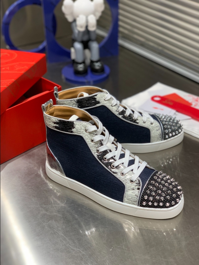 Christian Louboutin Lou Spikes Orlato Flat High Blue Sneaker Reps - CLS114 - view 04
