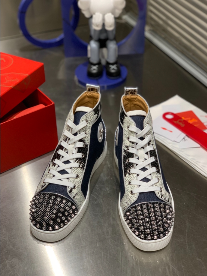 Christian Louboutin Lou Spikes Orlato Flat High Blue Sneaker Reps - CLS114 - view 05