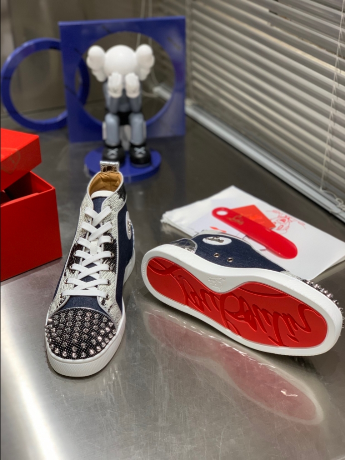Christian Louboutin Lou Spikes Orlato Flat High Blue Sneaker Reps - CLS114 - view 06
