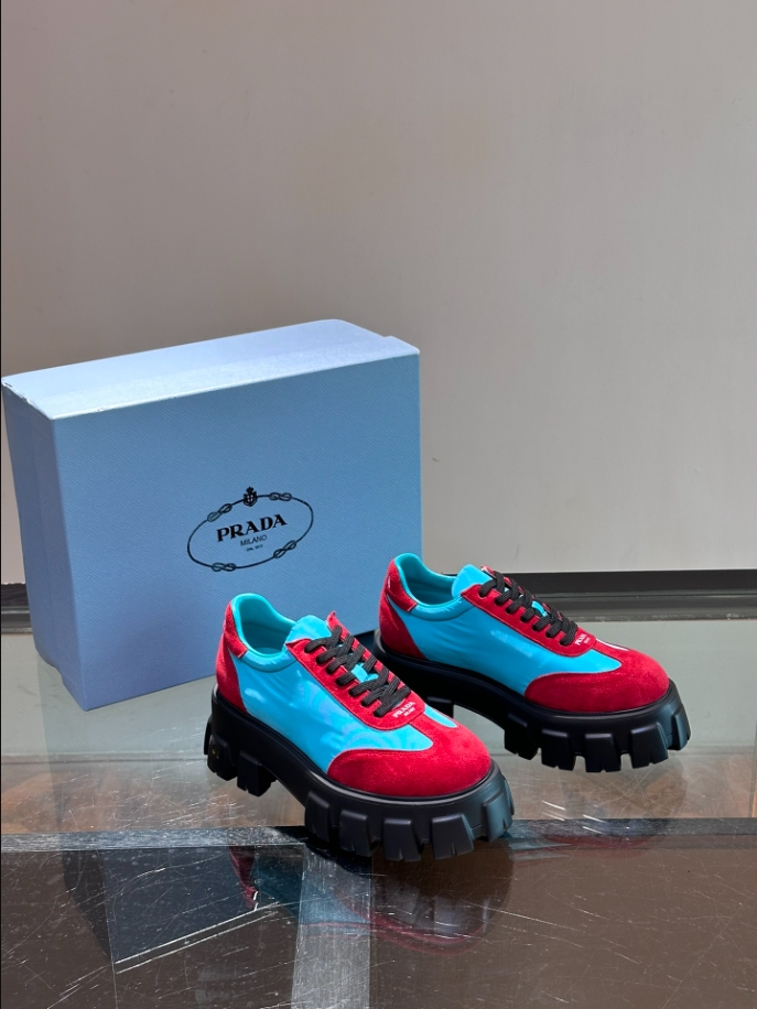 Prada Suede Lace-up Blue Red Sneakers Reps - PRS035 - view 04
