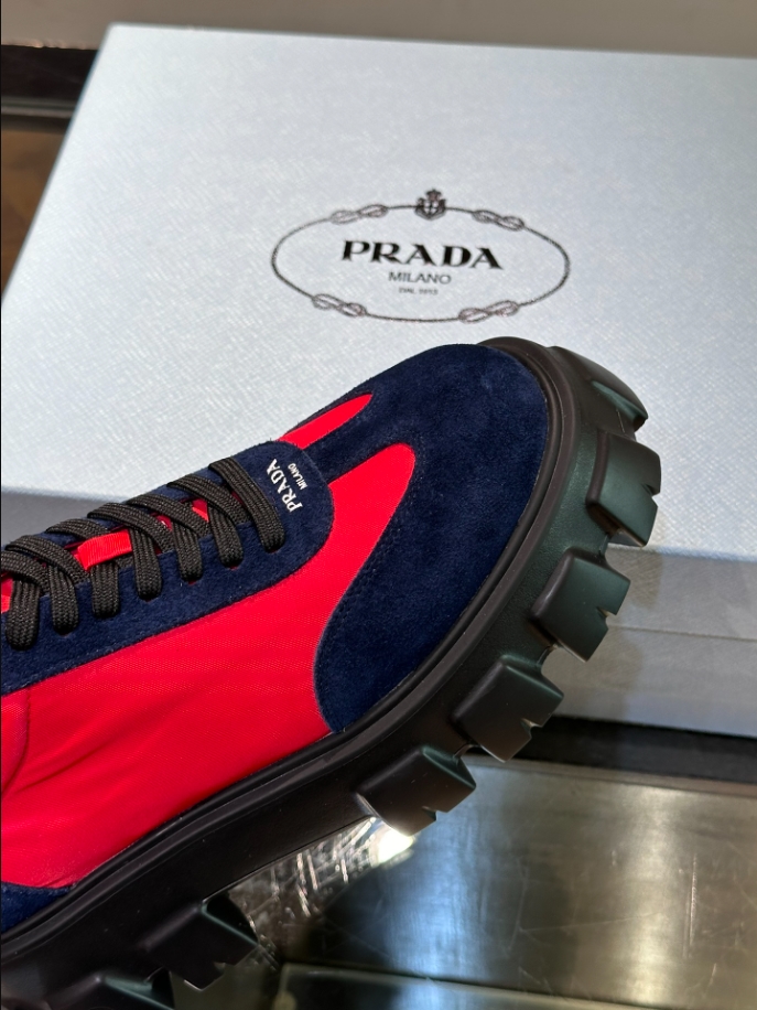 Prada Suede Lace-up Red Navy Sneakers Reps - PRS037 - view 02
