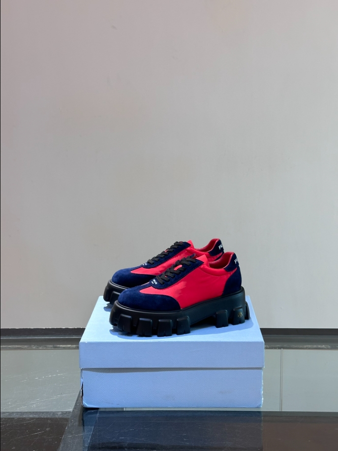 Prada Suede Lace-up Red Navy Sneakers Reps - PRS037 - view 03