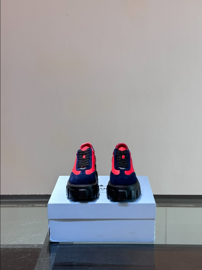 Prada Suede Lace-up Red Navy Sneakers Reps - PRS037 - view 04