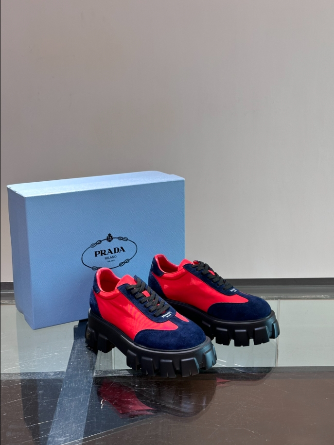 Prada Suede Lace-up Red Navy Sneakers Reps - PRS037 - view 05
