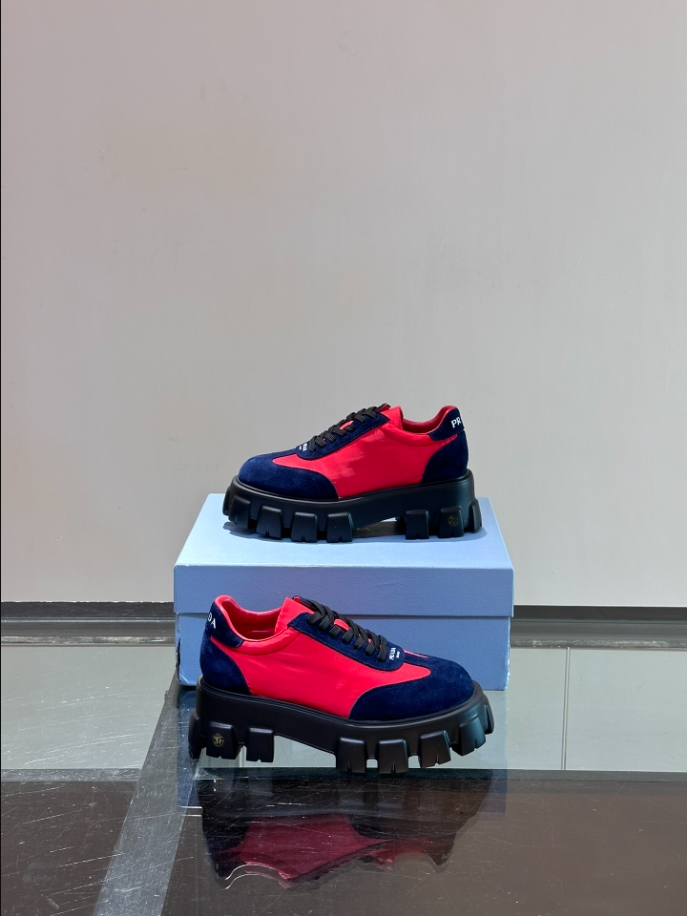 Prada Suede Lace-up Red Navy Sneakers Reps - PRS037 - view 06