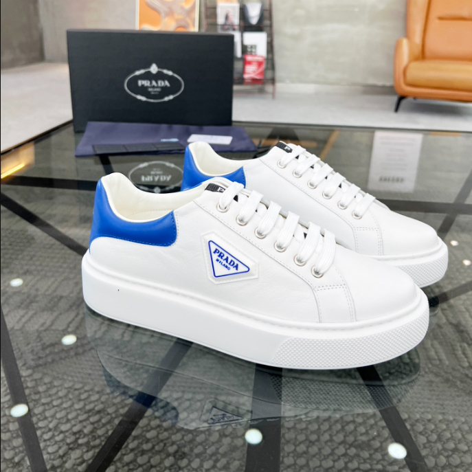 Prada Brushed Leather White Blue Sneakers Reps - PRS039 - view 01