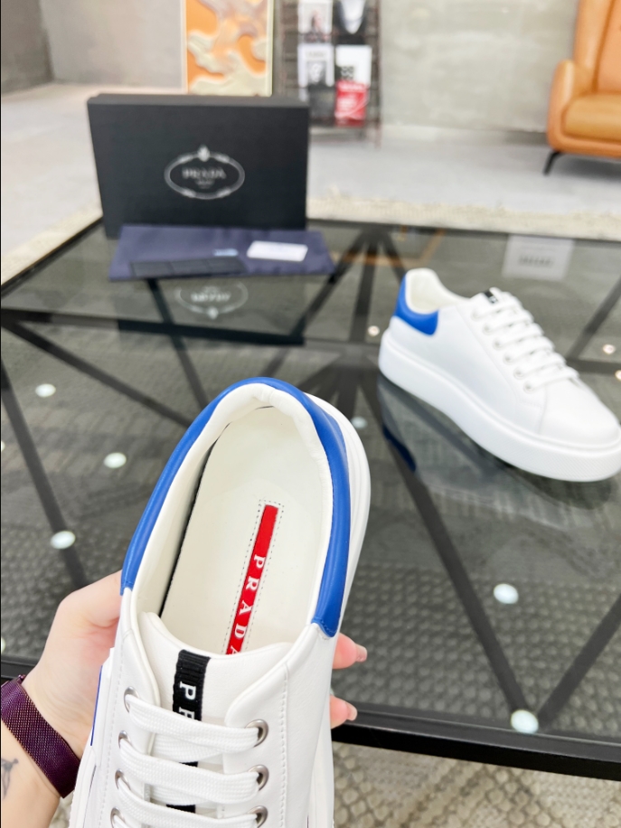 Prada Brushed Leather White Blue Sneakers Reps - PRS039 - view 06