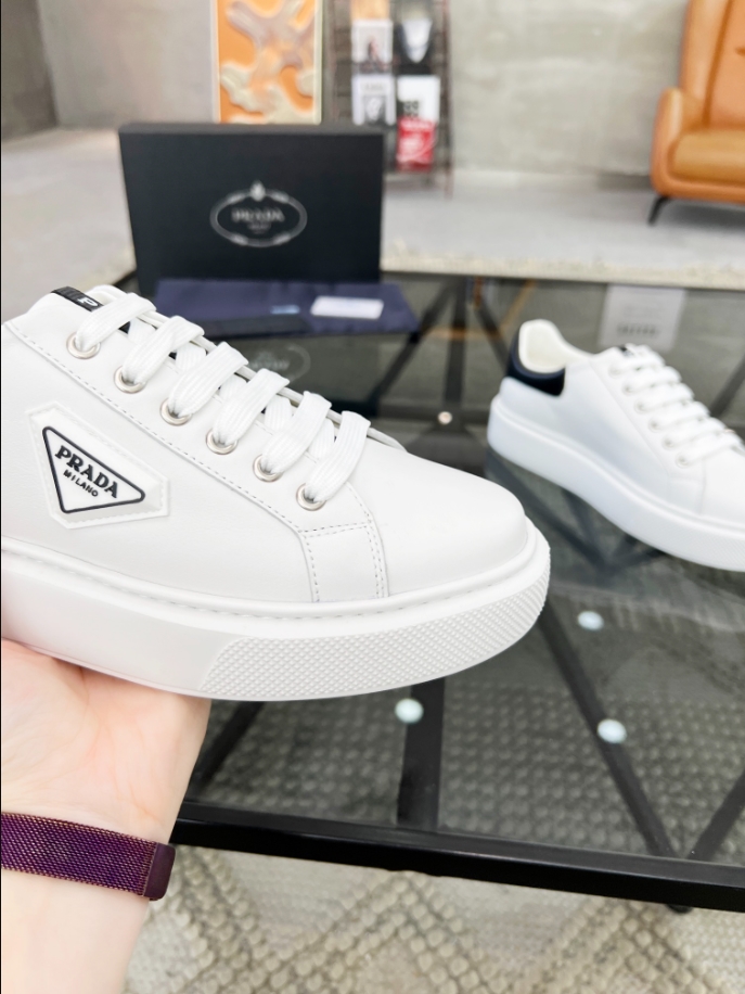 Prada Brushed Leather White Black Sneakers Reps - PRS041 - view 02