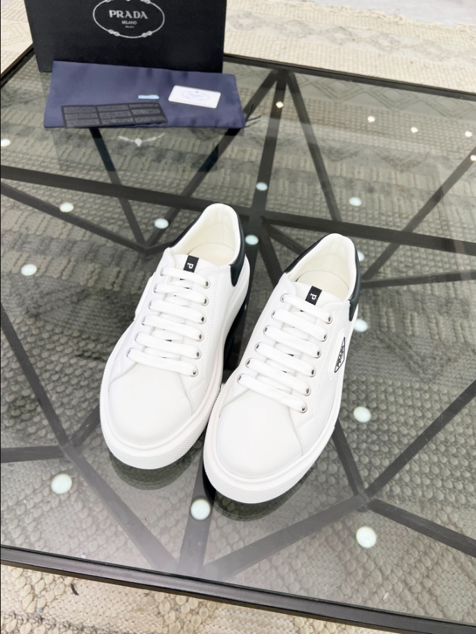Prada Brushed Leather White Black Sneakers Reps - PRS041 - view 06