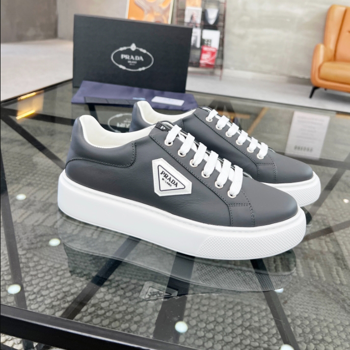 Prada Brushed Leather Grey White Sneakers Reps - PRS042 - view 01