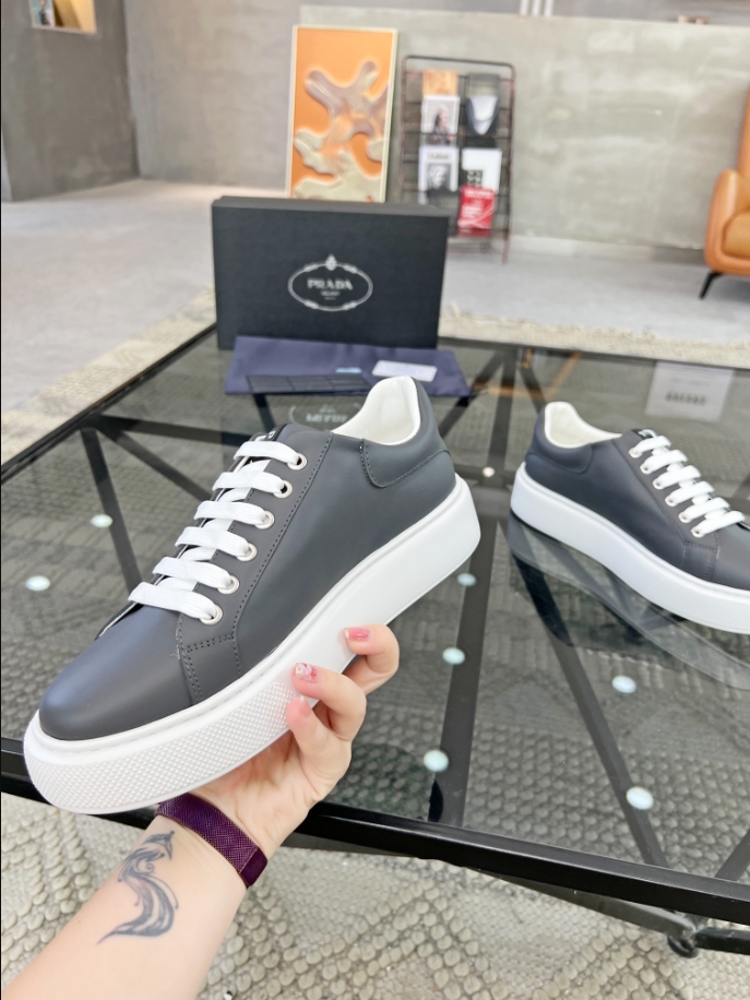 Prada Brushed Leather Grey White Sneakers Reps - PRS042 - view 02