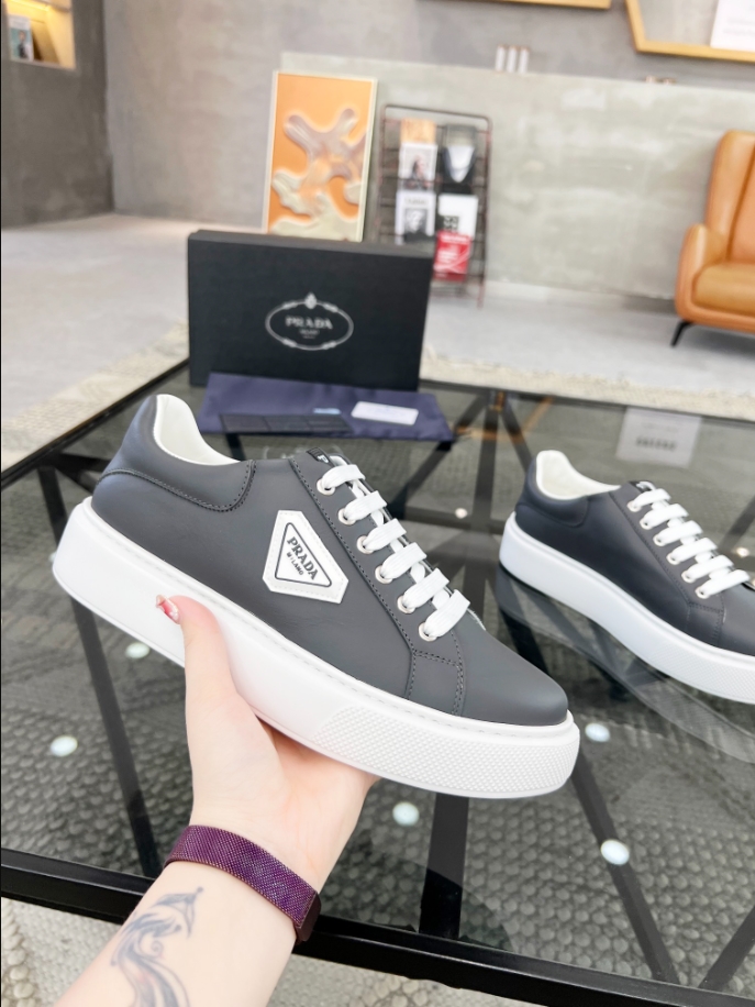 Prada Brushed Leather Grey White Sneakers Reps - PRS042 - view 03