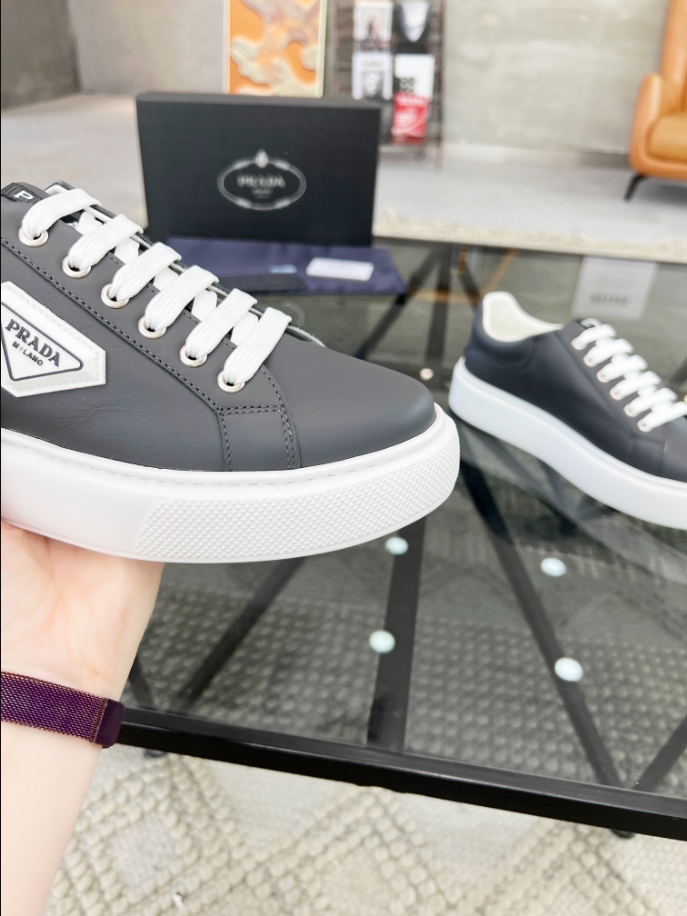Prada Brushed Leather Grey White Sneakers Reps - PRS042 - view 04