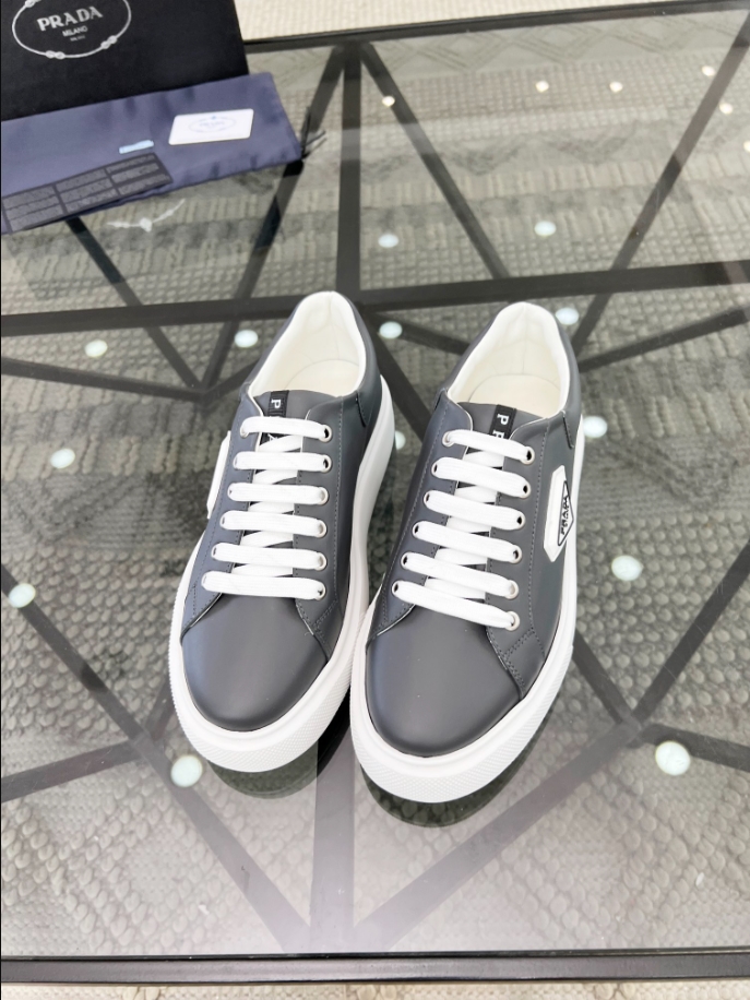 Prada Brushed Leather Grey White Sneakers Reps - PRS042 - view 05