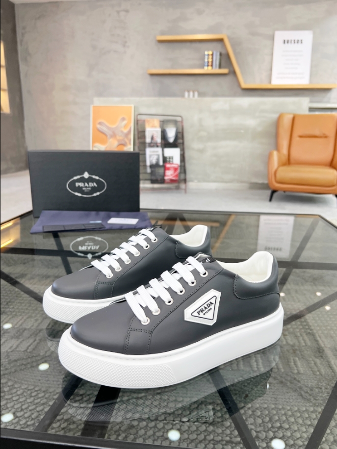 Prada Brushed Leather Grey White Sneakers Reps - PRS042 - view 06