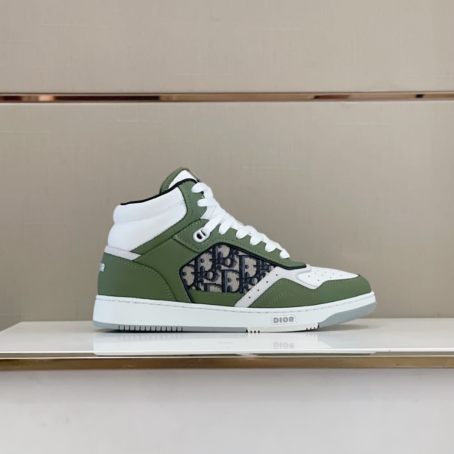 Dior B27 High Top Smooth Calfskin Oblique Jacquard ‘Olive Cream’ Sneaker Reps - DR091 - view 01