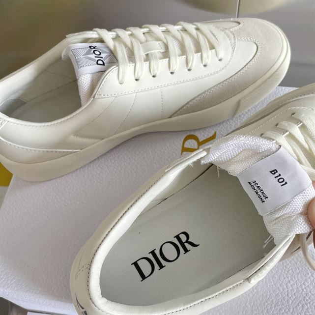 Dior B101 Cream Smooth Calfskin and Greige Nubuck Sneaker Reps - DR057 - view 04