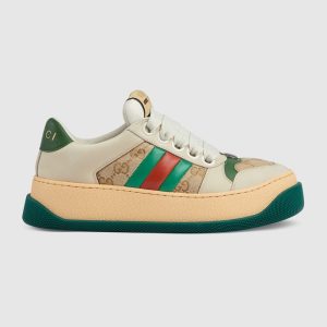 Gucci Screener Trainer With Web Beige Green Reps - GI041 - view 01